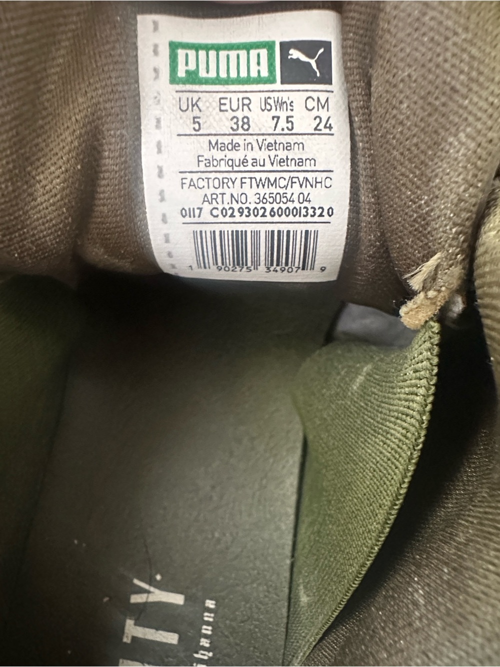 Rihanna Puma Olive Green Satin Bow Sneakers - Picture 6 of 6